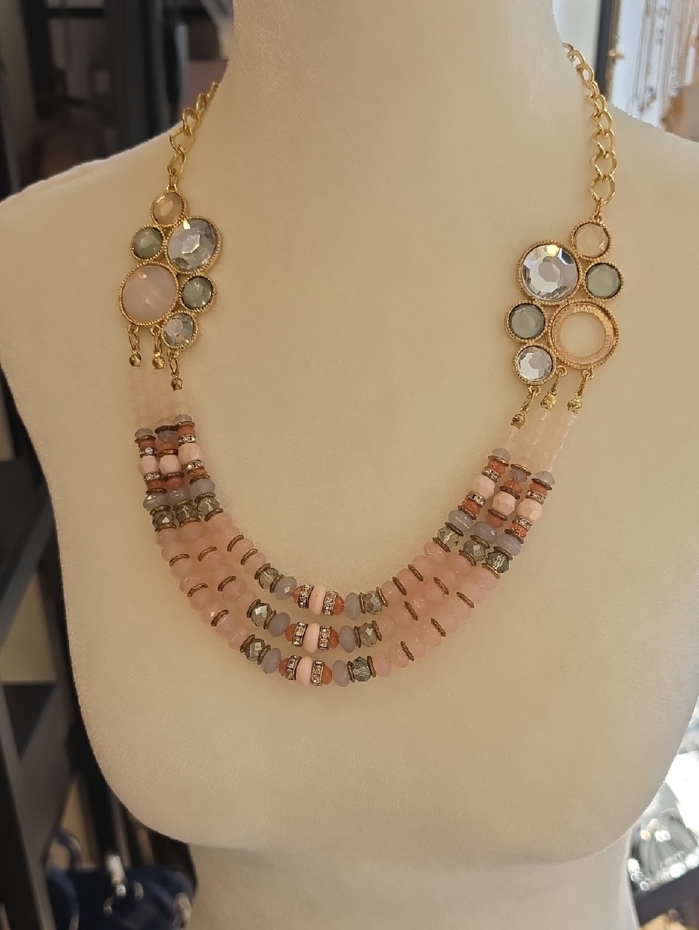 INC International Concepts Gold-Tone Necklace with Pink and Gray Beads